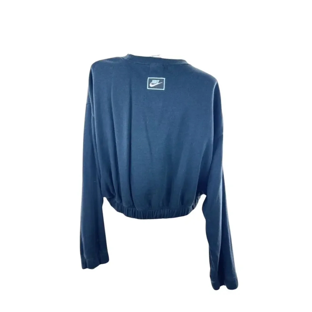 Nike Women’s Large Navy Cropped Logo Crewneck Sweatshirt Oversized Athleisure